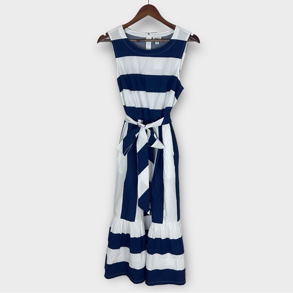 J. Crew Striped Poplin Midi Dress Navy and White Size 10 CA438 New - Picture 4 of 11